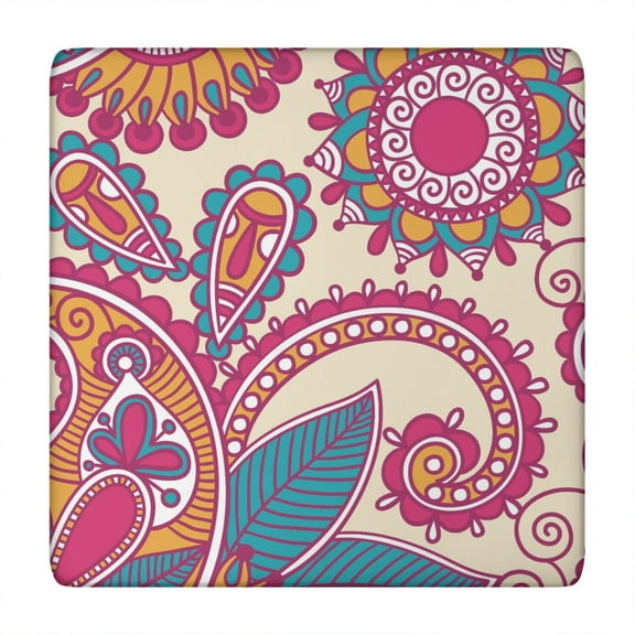 Ethnic Tablecloth Retro Paisley Ornament Pattern Waterproof Squre Cover with Elastic Fit for Chic Dining Space