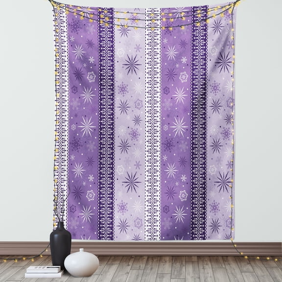 Ethnic Tapestry, Arabesque Scroll Western Christmas Snowflakes Middle Eastern Noel Print, Wall Hanging for Bedroom Living Room Dorm Decor, 40W X 60L Inches, Lavender Violet White, by Ambesonne