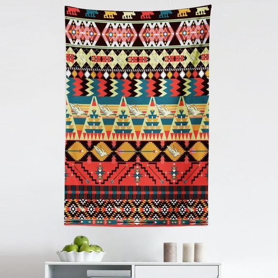 Ethnic Tapestry, Classic Traditional Pattern Image Bird Flower Arrow Natural Ethnic, Fabric Wall Hanging Decor for Bedroom Living Room Dorm, 5 Sizes, Multicolor, by Ambesonne