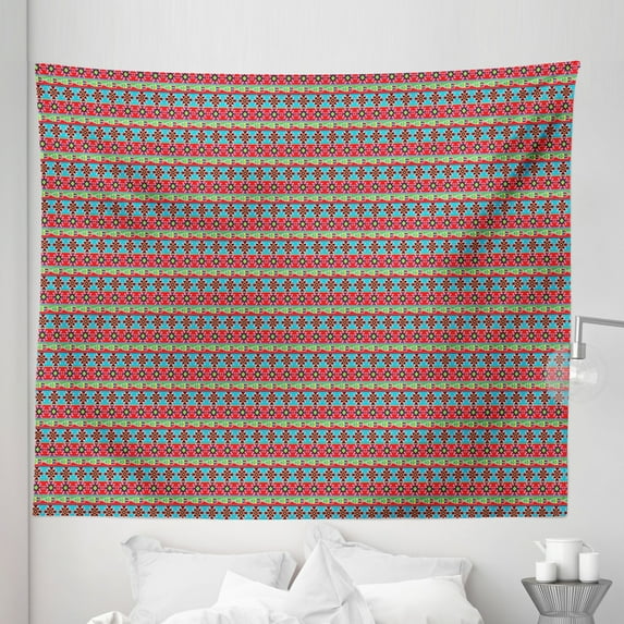 Ethnic Tapestry, Continuous Demonstration of Colorful and Ethnic Motifs on Horizontal Strips, Fabric Wall Hanging Decor for Bedroom Living Room Dorm, 5 Sizes, Multicolor, by Ambesonne