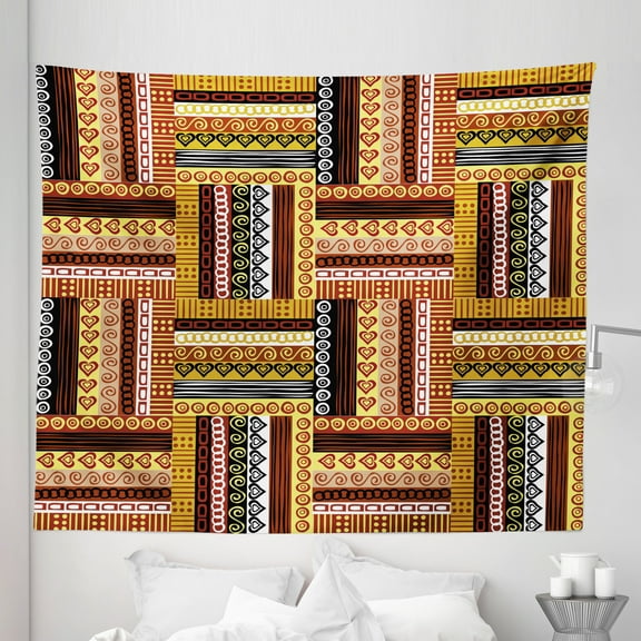 Ethnic Tapestry, Traditional Oriental Motifs with Colors Nigerian Culture Elements, Fabric Wall Hanging Decor for Bedroom Living Room Dorm, 5 Sizes, Multicolor, by Ambesonne