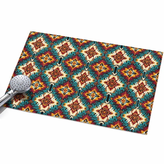 Ethnic Teal Orange Washable Area Rug 2 x 3 ft Southwestern Native Tribal Retro Geometric, Soft Non Slip Rugs Stain Repellent Indoor Felt Carpet for Living Dining Room Bedroom Home Office