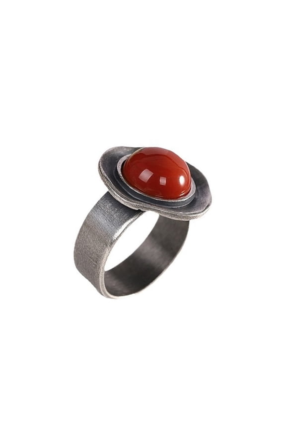 Ethnic Thai Silver Rings with South Agate Gemstones Comfortable