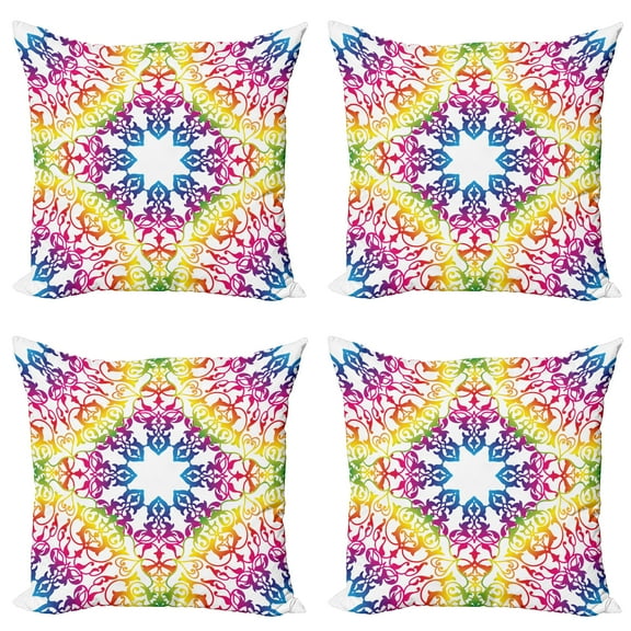 Ambesonne Ethnic Throw Pillow Cover 4 Pack, Abstract Lace Swirls Ivy, 18", Multicolor
