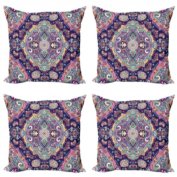 Ambesonne Ethnic Throw Pillow Cover 4 Pack, Boho Colorful Spring Garden, 18", Multicolor