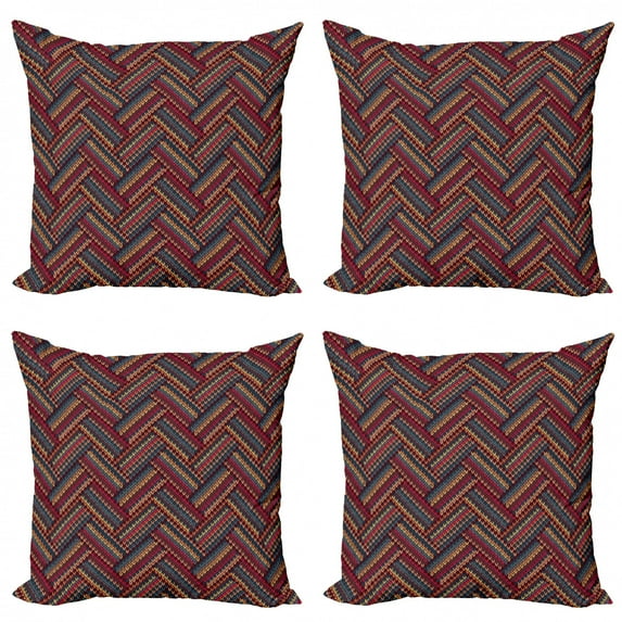 Ambesonne Ethnic Throw Pillow Cover 4 Pack, Herringbone Lines, 20", Multicolor