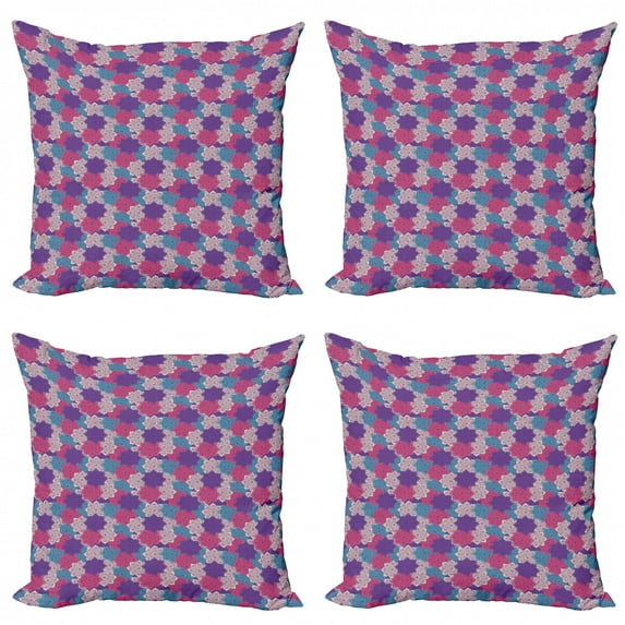 Ethnic Throw Pillow Cushion Case Pack of 4, Composition with Oriental Motifs Mandala Inspired Swirl and Circles, Modern Accent Double-Sided Print, 4 Sizes, Multicolor, by Ambesonne