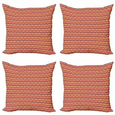 Ambesonne Ethnic Throw Pillow Cover 4 Pack, Rhombuses Triangular Shapes, 20", Coral Yellow and Grey