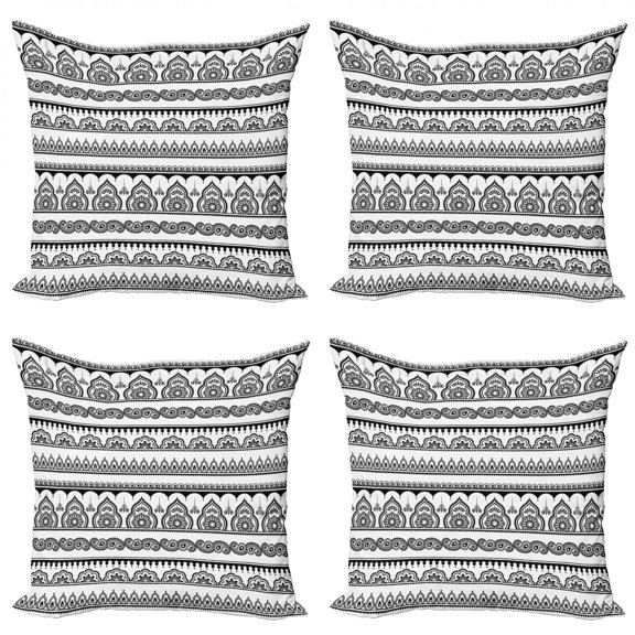 Ambesonne Ethnic Throw Pillow Cover 4 Pack, Eastern Tattoo Design Art, 16", White Black