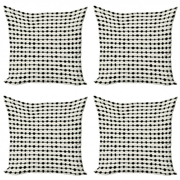 Ethnic Throw Pillow Cushion Case Pack of 4, Geometric Composition of Dots on Horizontal Lines Abstract Ivory Background, Modern Accent Double-Sided Print, 4 Sizes, Ivory and Black, by Ambesonne