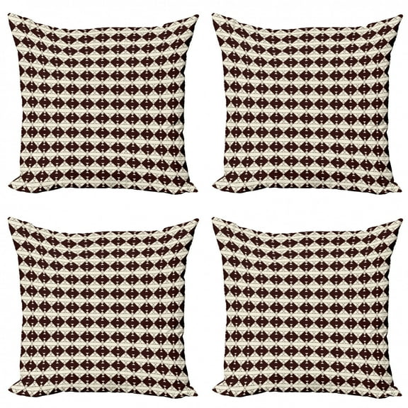 Ethnic Throw Pillow Cushion Case Pack of 4, Geometric Triangles and Rhombuses Composition Traditional Pattern, Modern Accent Double-Sided Print, 4 Sizes, Chestnut Brown and Cream, by Ambesonne
