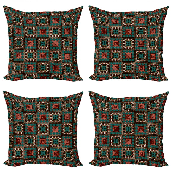 Ambesonne Ethnic Throw Pillow Cover 4 Pack, Geometric Aztec Ornaments, 24", Multicolor