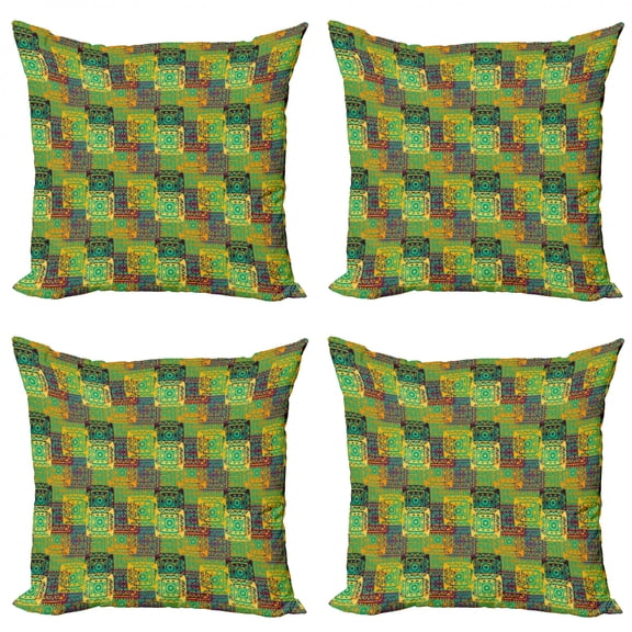 Ambesonne Ethnic Throw Pillow Cover 4 Pack, Folk Native, 20", Multicolor