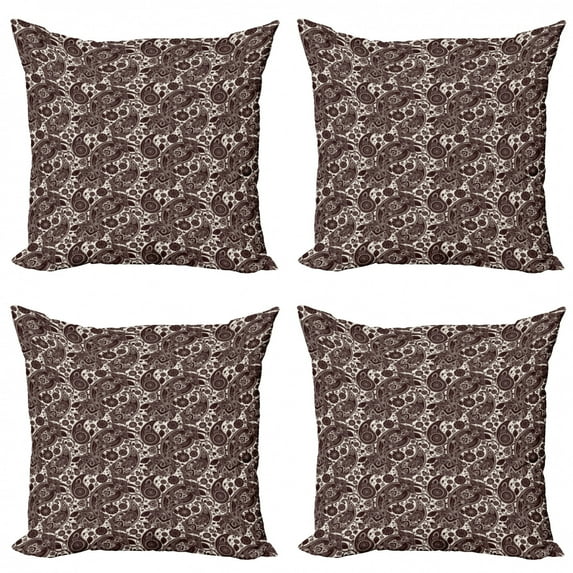 Ambesonne Ethnic Throw Pillow Cover 4 Pack, Traditional Folk Retro, 24", Black Cream