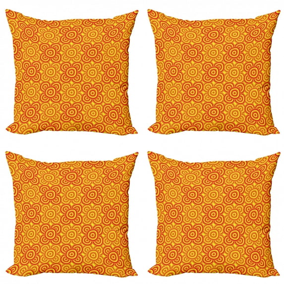 Ambesonne Ethnic Throw Pillow Cover 4 Pack, Traditional Motifs, 20", Vermilion Orange Yellow