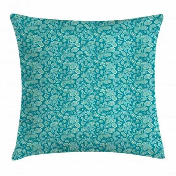Ethnic Throw Pillow Cushion Cover, Leaves Vintage Pastel Paisley Old Fashioned Historical Motifs in Blue Shades, Decorative Square Accent Pillow Case, 18 X 18 Inches, Turquoise Teal, by Ambesonne