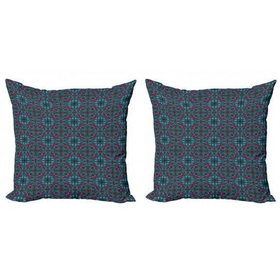 Ambesonne Ethnic Throw Pillow Cover 2 Pack, Ornamental Swirls Curls, 24", Multicolor