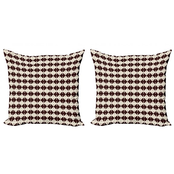 Ethnic Throw Pillow Cushion Cover Pack of 2, Geometric Triangles and Rhombuses Composition Traditional Pattern, Zippered Double-Side Digital Print, 4 Sizes, Chestnut Brown and Cream, by Ambesonne