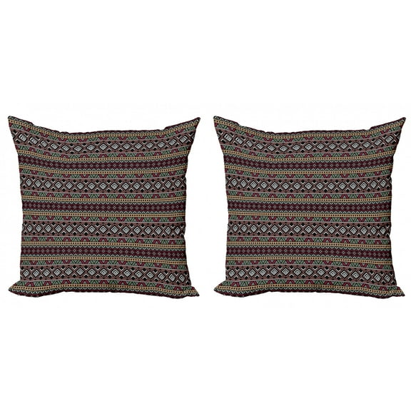 Ethnic Throw Pillow Cushion Cover Pack of 2, Horizontal Borders from Primitive Cultures Art Inspirations Traditional, Zippered Double-Side Digital Print, 4 Sizes, Multicolor, by Ambesonne