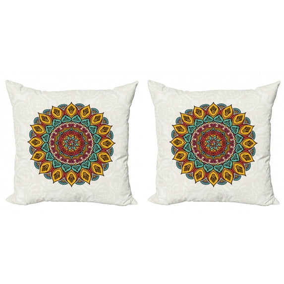 Ambesonne Ethnic Throw Pillow Cover 2 Pack, Mandala Vintage Elements, 18", Multicolor