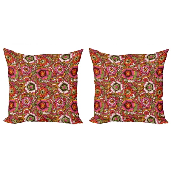 Ambesonne Ethnic Throw Pillow Cover 2 Pack, Motley Spring Art, 18", Multicolor