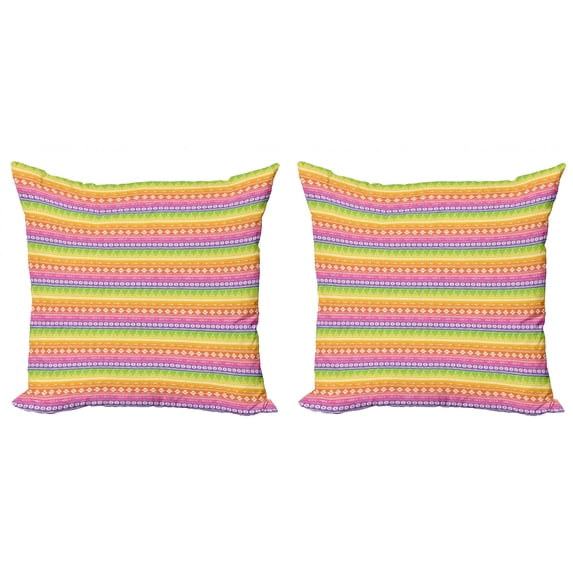 Ambesonne Ethnic Throw Pillow Cover 2 Pack, Tents with Angled Lines, 16", Multicolor