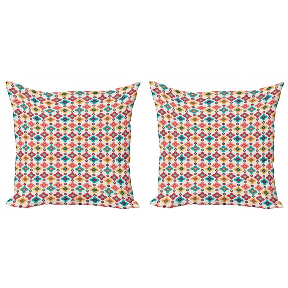 Ambesonne Ethnic Throw Pillow Cover 2 Pack, Floral Colorful Array, 20", Ivory Multicolor