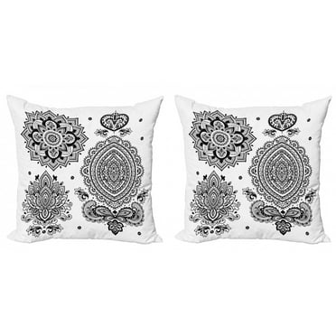 Ambesonne Ethnic Throw Pillow Cover 2 Pack, South Ornate Design, 20", White Black