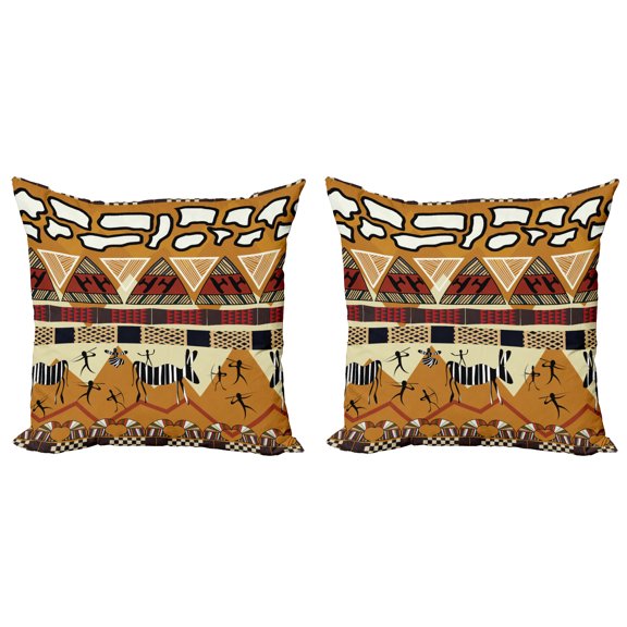 Ambesonne Animal Throw Pillow Cover 2 Pack, Hunt Zebra Tribe Ethnic, 20", Ruby Mustard