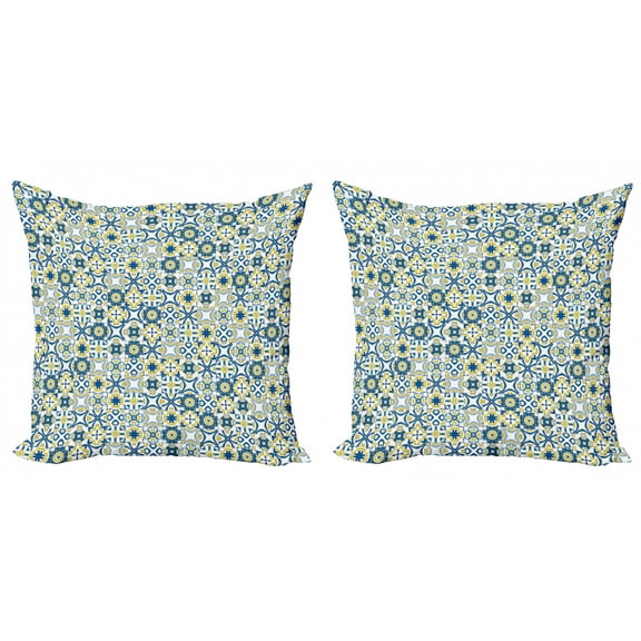 Ambesonne Ethnic Throw Pillow Cover 2 Pack, Traditional Moroccan, 16", Blue Yellow White
