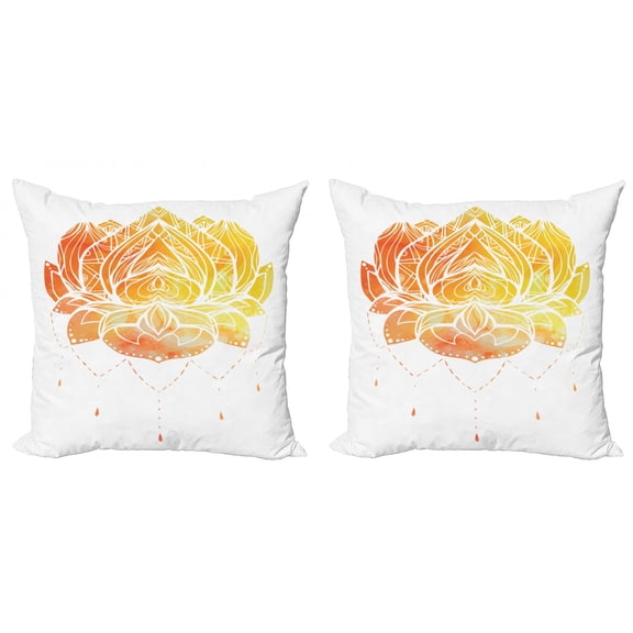 Ambesonne Ethnic Throw Pillow Cover 2 Pack, Lotus Flower in Boho Pattern, 20", Multicolor