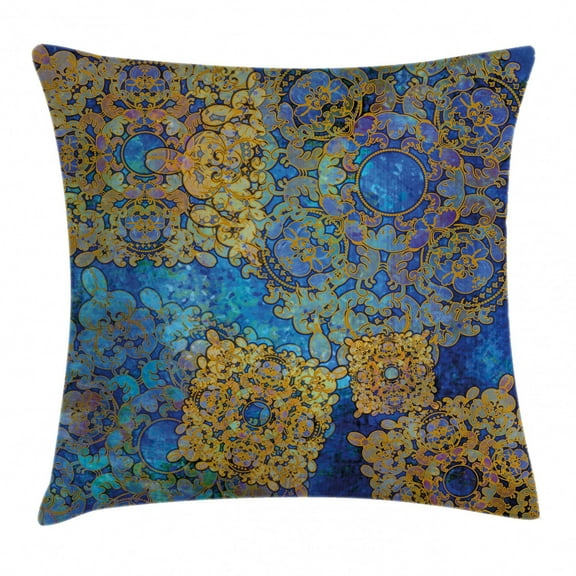 Ethnic Throw Pillow Cushion Cover, Traditional Persian Motif Oriental Moroccan Effects Exotic Style Boho Design, Decorative Square Accent Pillow Case, 18 X 18 Inches, Light Coffee Blue, by Ambesonne