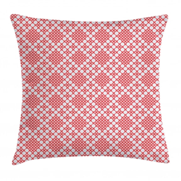 Ethnic Throw Pillow Cushion Cover, Traditional Russian Slavic Cross Stitch Pattern Embroidery Ornate Needlework Design, Decorative Square Accent Pillow Case, 24 X 24 Inches, Red White, by Ambesonne