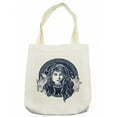 thumbnail image 1 of Ethnic Tote Bag, Woman Portrait with Occult Motifs Bird Blooming Rose Background, Cloth Linen Reusable Bag for Shopping Books Beach and More, 16.5" X 14", Cream, by Ambesonne, 1 of 2