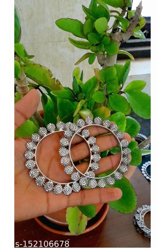 Ethnic Traditional Bollywood Style Silver Oxidized Indian Bangle Boho Shell 2'6