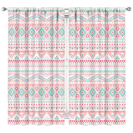 Ethnic Tribal 2-Pack Kitchen Curtains - Bohemian Pattern Semi-Sheer 42x84" Café Curtains, Machine Wash Cold