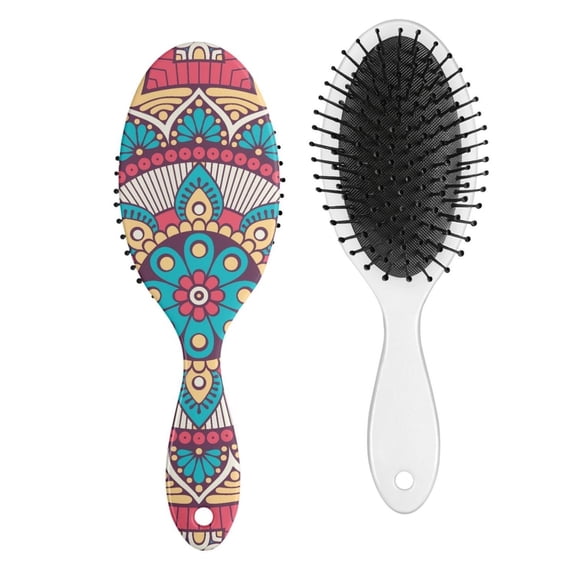 Ethnic Tribal Detangler Hair Brush, Soft Bristle Artistic Paddle Comb with Boho Rustic Style, Perfect for Wet and Dry Hair