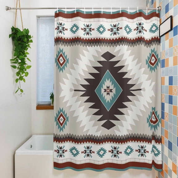 Ethnic Tribal Geometric Pattern Shower Curtain for Bathroom, Aztec Boho Native Texture Waterproof Shower Curtains Washable Quick Dry with Hooks Bathtub Curtains 72x72IN