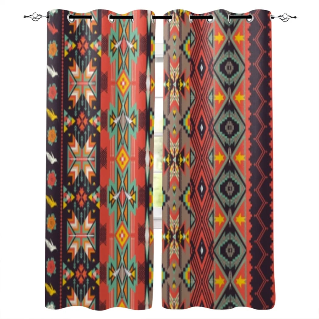 Ethnic Tribal Geometric Pattern Window Curtain For Living Room Bedroom