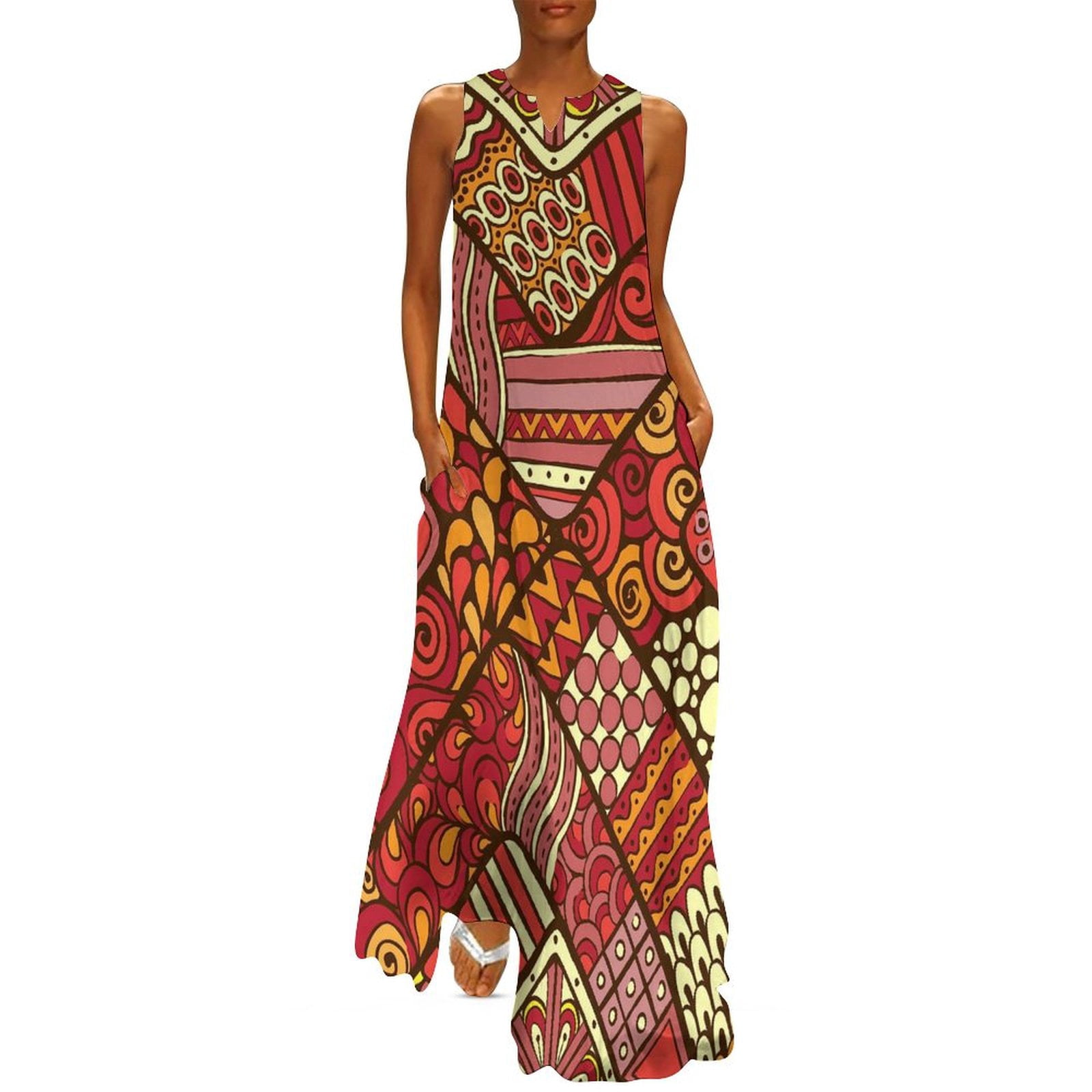 Ethnic Printed Slash Neck Pleated Boho Dress