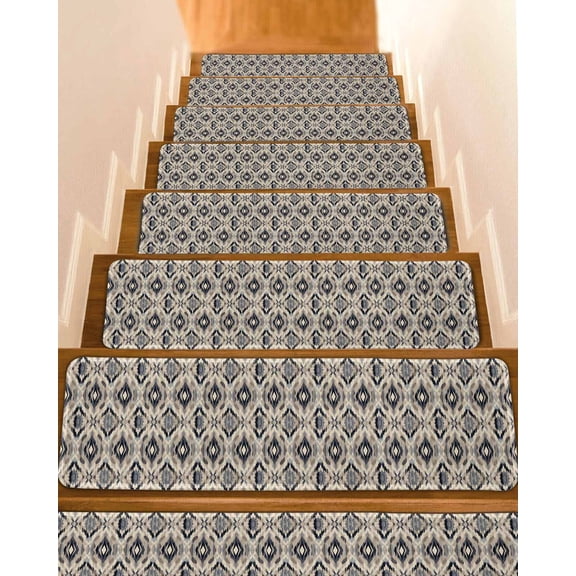 Ethnic Tribal Non-Slip Stair Treads for Wooden Steps, 4 Pack 8x30 Inches Carpet Stair Mats with Adhesive Backing, Noise-Reducing Step Covers for Indoor Stairs, Easy to Install & Residue-Free