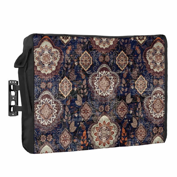 Ethnic Tribal Outdoor TV Cover 30 to 32 inch Weatherproof Waterproof, Turkish Retro Flower Abstract Geometric TV Enclosures with Remote Control Pocket Flat Screen Protector for Outside
