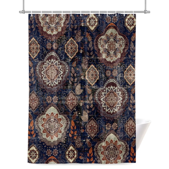 Ethnic Tribal Shower Curtain, Turkish Retro Flower Abstract Geometric Waterproof Shower Curtain Set with 12 Hooks Lightweight Bath Curtains Fabric Bathroom Decor 36x72 Inches