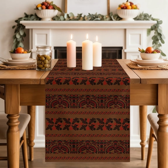 Ethnic Tribal Style Dining Table Runner, Bird Geometric Boho Red Brown Rustic Washable Table Runners Kitchen Coffee Table Center Decor for Home Party Holiday Wedding 13 x 90 Inches