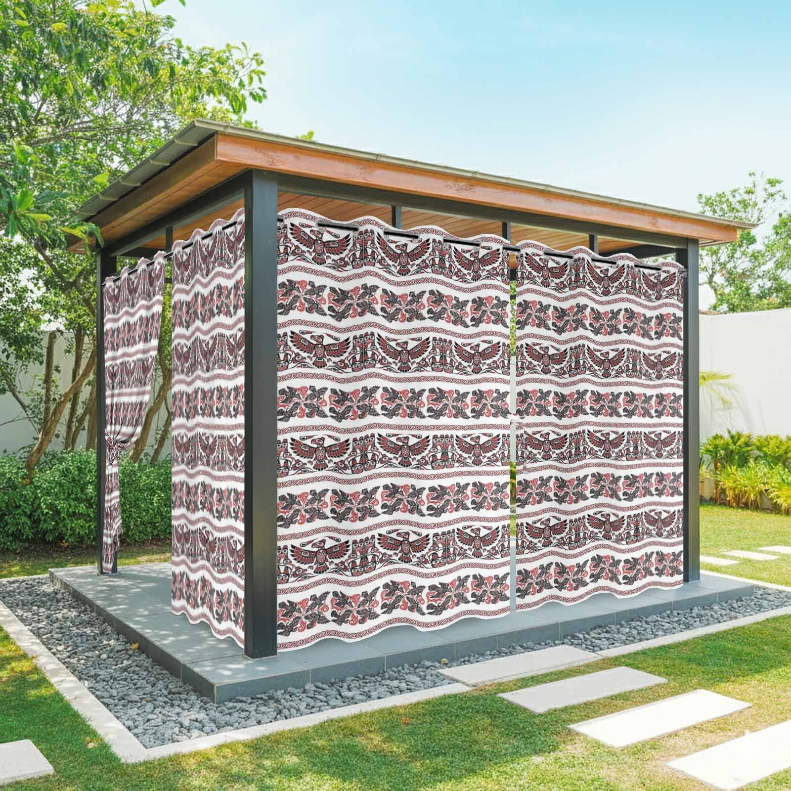 Ethnic Tribal Style Outdoor Curtains for Patio, Bird Geometric Boho Red White Rustic Sunshade Privacy Drapes Grommet Waterproof Outside Curtains for Porch/Cabana/Balcony 54"x 108", 1 Panel