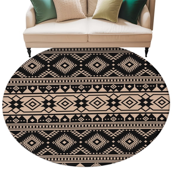Ethnic Tribal Vintage Round Area Rug 5ft Washable Large Round Rug for Living Room, Soft Non-Slip Circle Rugs for Dining Room, Traditional Geometric Boho Floor Carpet for Bedroom Entryway Home Office
