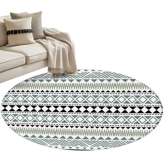 Ethnic Tribe Boho Round Rug 3ft Area Rug Washable Soft Non-Slip 3' Circle Low Pile Rugs Geometric Diamonds Dots Modern Carpet for Bedroom Living Room Entryway Home Office Dining Room