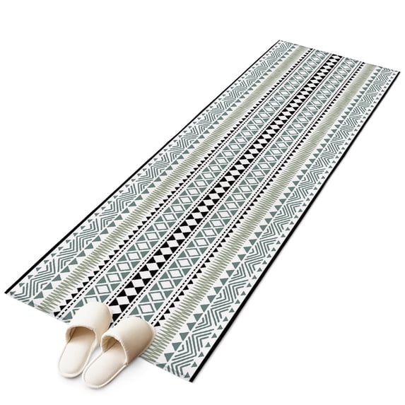 Ethnic Tribe Boho Runner Rug 2x6 Washable Kitchen Rug Non-Slip Lightweight Thin Soft Low Pile Bathroom Runner Geometric Diamonds Dots Modern Carpet for Hallway Laundry Room Bedroom Entryway