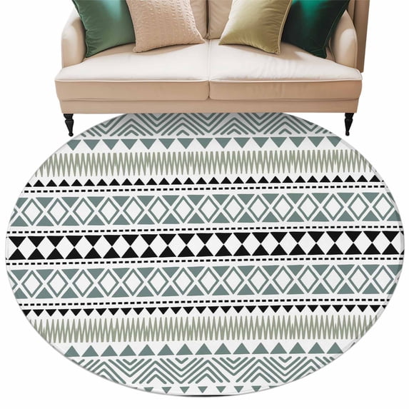 Ethnic Tribe Boho Washable Round Rug 6ft Area Rug for Living Room, Soft Large Non-Slip Circle Dining Room Rugs Geometric Diamonds Dots Modern Carpet for Bedroom Entryway Classroom Dorm