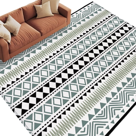 Ethnic Tribe Boho Washable Rug 5x7 Area Rugs for Living Room, Geometric Diamonds Dots Modern Large Bedroom Rug Soft Non-Slip Low Pile Floor Carpet for Dining Room Kitchen Office Laundry Nursery